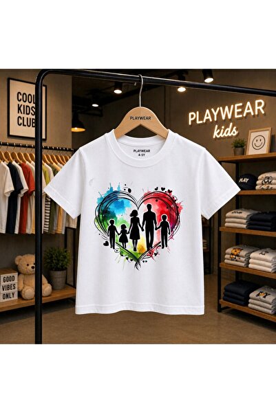 playwear Детска унисекс тениска с принт  "Семейство вътре сърце " 100% памук,...