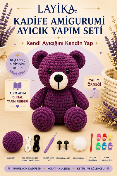 Kent Pazarı مجموعة أدوات حياكة الدببة المخملية - مجموعة أدوات صنع الأميجورومي...