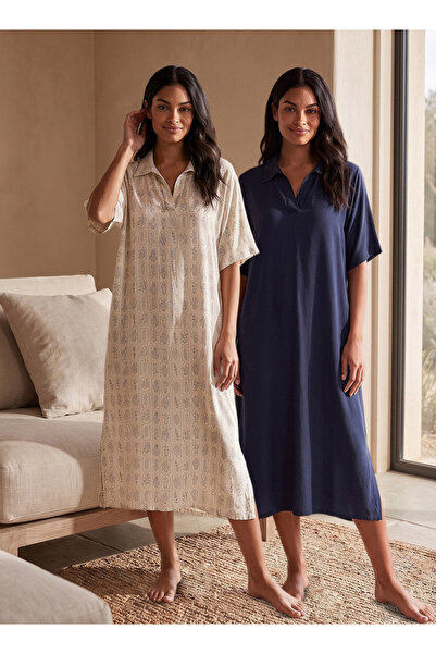 FAV Set of 2 - Intimates Midi Length Night Dress Short Sleeves Assorted Print...