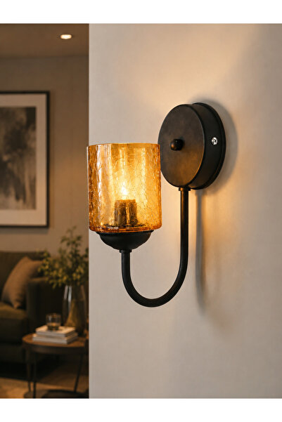 HANGAST Modern Sconce Wall Lamp |   Amber Cracked Glass Single Wall Sconce | ...