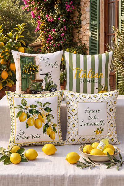 Cango Home Yellow Amalfi Mediterranean Lemon Patterned Decorative Throw Pillo...