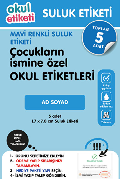 OKUL ETİKETİ BASKI OKUL ETİKETİ MAVİ RENK TEMALI İSME ÖZEL SULUK ETİKETİ TOPL...