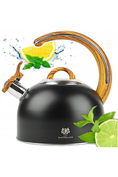 Karl Hausmann Oală de gătit pe gaz din oțel inoxidabil, 3L, neagră, cu fluier...