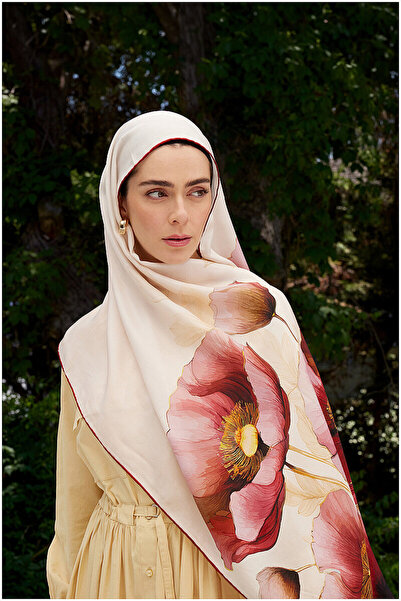 Bursa İpek Burgundy Seyran Pattern Silk Cotton Sofia Shawl