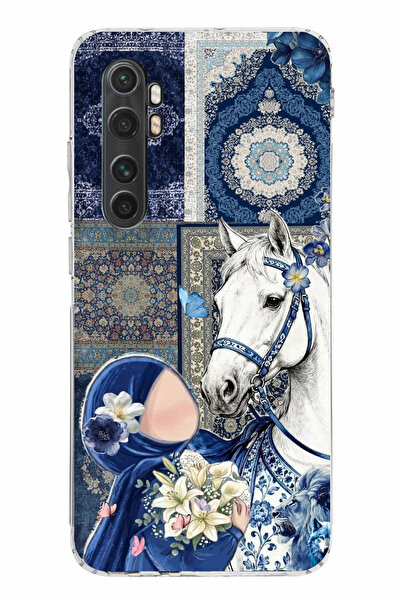 TechTree Mi Note 10 Lite Uyumlu Geleneksel Motifli Beyaz At Baskılı Silikon K...