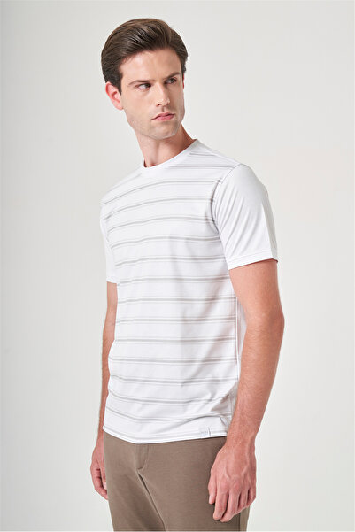 İmza White-Mink Crew Neck Short Sleeve Pocketless Slim Fit Cotton T-Shirt 101...
