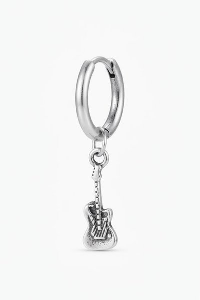 Blisse Piercing Unisex Silver Color Surgical Steel Dangle Guitar Figured Hoop Earring 1 Piece
