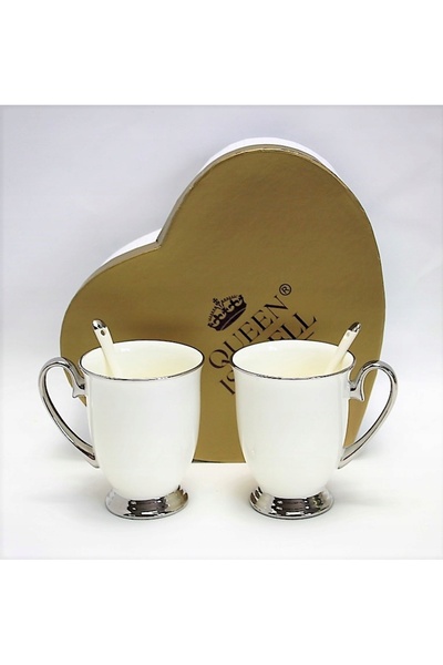 Queen Isabell Set de cești de porțelan elegante pentru cafea, 300ml, cu lingu...