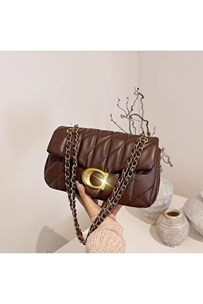 Generic Brand حقيبة كتف جلد مبطّن ، لون بني قهوة، 25 سم × 8 سم × 14 سم