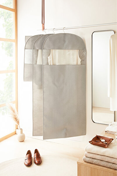 Ocean Home Textile 3 Pieces Gray Herringbone Clothes Cover Suit Cover Clothes...