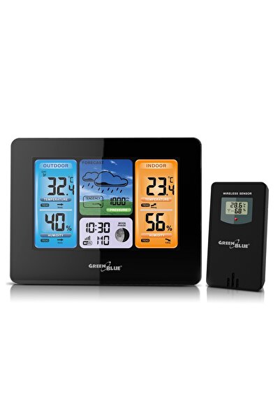 Greenbluespice Stație meteo wireless cu Wi-Fi, aplicație ceas, smartphone, IPX4