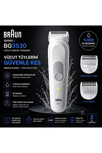 Braun Vücut Tıraş Makinesi Series 3, +3 Aksesuar, Su Geçirmez, BG3530