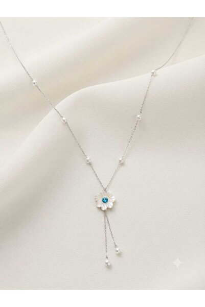 Papatya Silver 925 Ayar Gümüş Kişiye Özel Doğum Taşlı İncili Lotus Kolye