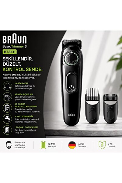Braun Series 3 BT3411 Sakal Düzeltici Tıraş Makinesi Ayarlanabilir Tarak Ergo...