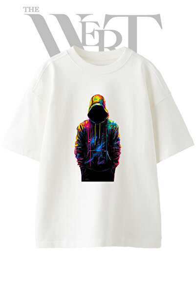 THEWERT Graffiti Hoodie Design Printed Unisex White Oversize T-Shirt