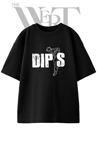 THEWERT Tricou oversize negru unisex cu imprimeu Dips Exercise Design