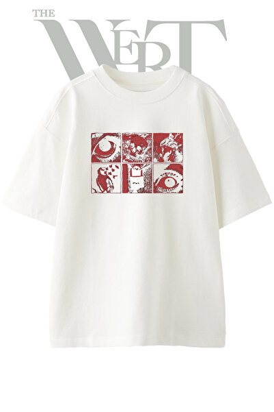 THEWERT Tricou oversize alb unisex cu imprimeu Goz Kafatasi Horror Design