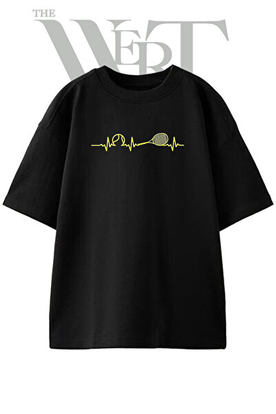 THEWERT Teniska majica sa dizajnom otkucaja srca, unisex, crna, velika veličina