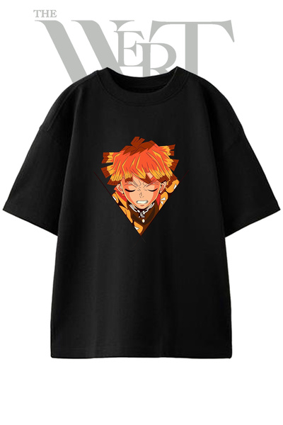 THEWERT Zenitsu Agatsuma Design Printed Unisex Black Oversize T-Shirt