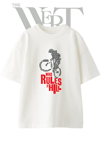 THEWERT Hill Racer Design Printed Unisex White Oversize T-Shirt