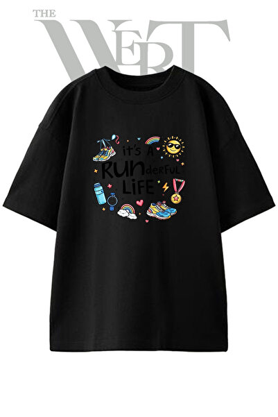 THEWERT Running Gear Design Printed Unisex Black Oversize T-Shirt