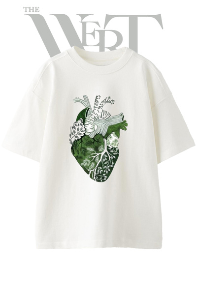 THEWERT Μπλουζάκι Unisex Λευκό Oversize με Τυπωμένο Σχέδιο Ανατομικής Καρδιάς