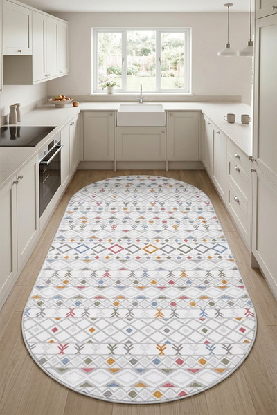 Raschel Carpet Oval Yıkanabilir Leke Tutmaz Modern Mutfak Halısı Multi Renkli...