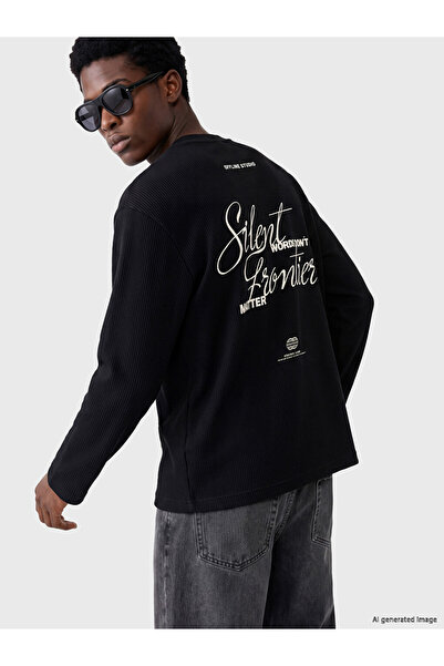 LC Waikiki Özmarka New Season Black Crew Neck Printed Men's Sweatshirt