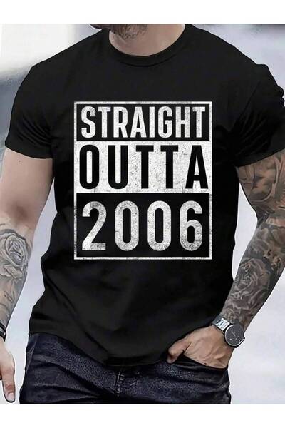 9JY تي شيرت مستقيم 100% قطن بتصميم 'Straight Outta 2006 Year Of Birth' للرجال...