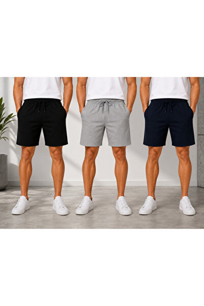 BERYY MODA Men's 3-Piece Casual Shorts Set Black Gray Navy Blue with Pockets ...