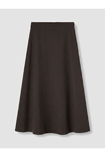 LC Waikiki Lcw Modest Brown Flared Skirt with Zipper at the Waist