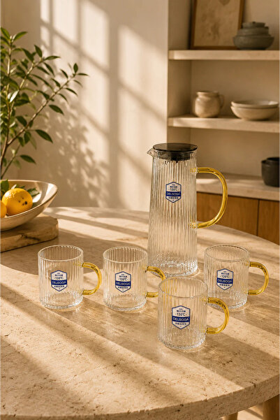 Tutku Home Retro 5 Parça Sürahi Seti (4 Bardak + 1 Sürahi)