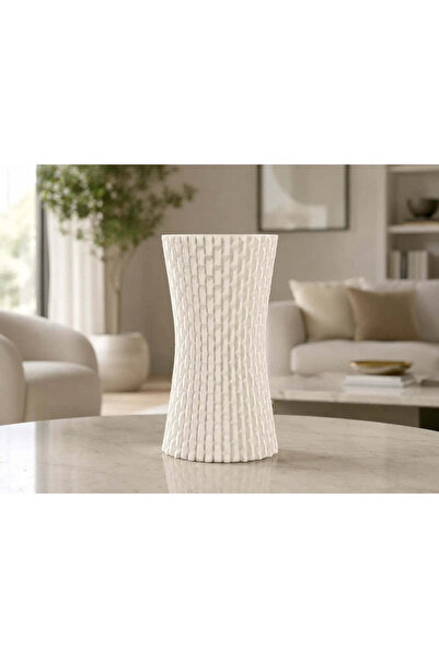 OEM Vaza Prisma alb mat, 20 cm – Textura sculpturala, ideala pentru flori art...
