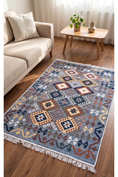Bovia Home Etnik Bohem Desenli Saçaklı Dokuma Kilim Dekoratif Salon Oturma Od...