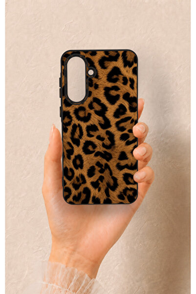 Vip Case Samsung A56 Uyumlu Koyu Leopar Deri Desenli Silikon Kılıf