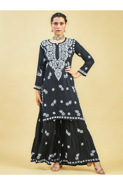 MYSMAR Black Rayon Kameez Salwar - FFT2133 | Black-Size:M-38-Inches