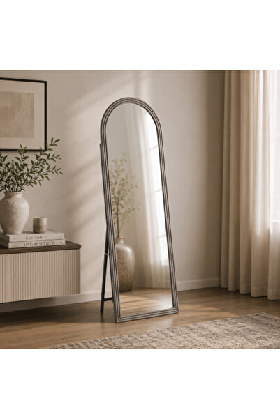 on home مرآة بإطار خشبي رمادي - 170 × 60 سم