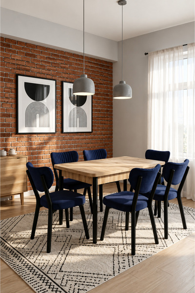 Concept Ayz Home Valoria Serisi 6 Kişilik 80x130 cm Traverten MDF Antrasit Ku...