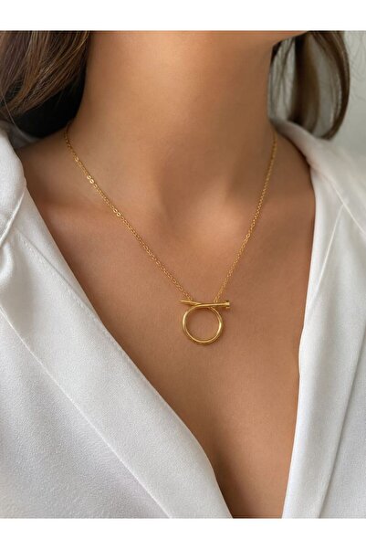 CM Jewelry Nail Patterned Gold Color Steel Women's Necklace
