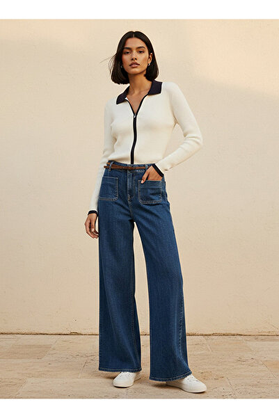 Lee Cooper بنطلون جينز قطني واسع الساق مع حزام