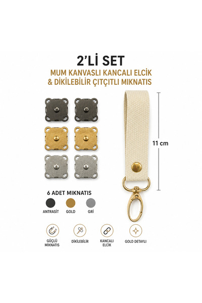 zg hobi aksesuar Magnet That Can Be Sewn on for Knitted Bags 6 Pieces (3 Colors)