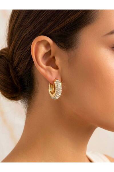 VAREVİA Curved Stone Hoop Earrings