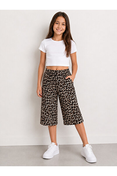 Trendline Trendy Girls' Leopard-Printed Crinkled Fabric Thin Summer Capri Pan...