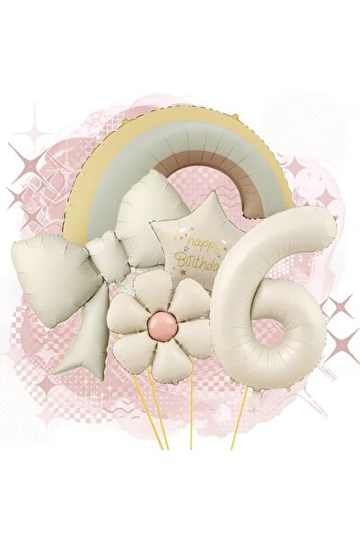 ÇITIPITISTORE Rainbow Cream Bow Cream Star Age Themed Party Birthday Balloon Set