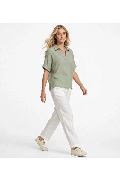 Freeista Çağla Oversize Polo Collar Gofre Blouse - Looks Like a Casual T-Shirt