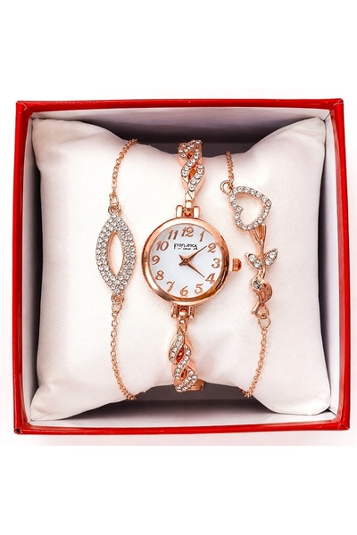 velve Set elegant Francesca, cu ceas metalic cu cristale si doua bratari eleg...