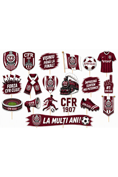 DecoParty Set de decor pentru tort – Tematică Echipa de Fotbal CFR CLUJ, 19 P...
