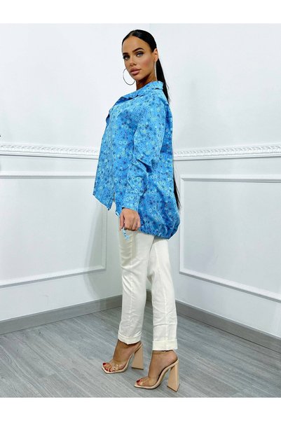 Generic Brand Cămașă albastră cu imprimeu floral MB1026