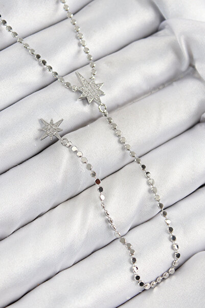 Mega Bazaar Brass Zircon Stone Crushed Chain Pole Star Model Silver Color Y N...