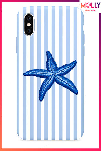 Molly iPhone XS MAX İçin Bebe Mavisi Deniz Yıldızı Desenli Silikon Kılıf